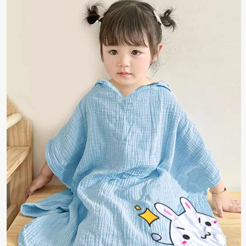 Children's Cotton Gauze Children Can Wear Hooded Cloak Bath Towel Bathing Beach Towel Bathrobe