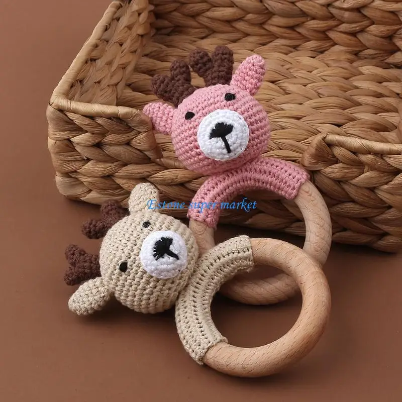 090B Baby Rattle Crochet Deer Design Soft Baby Safety Teether 1