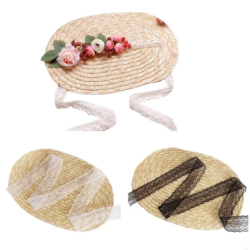 

L5YC Trendy Sunshade Flat Hat Beach Hat Flower Decor Sunhat for Lolita Party Girls