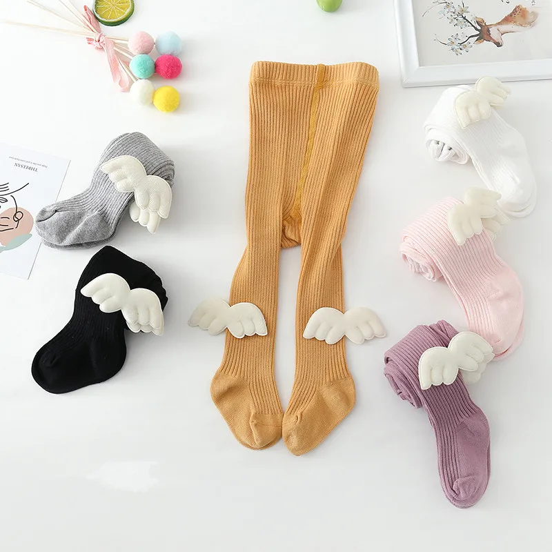 New Fashion Angel Wings Kids Stockings For Girls Autumn Spring Soft Cotton Baby Tights Knitted Toddler Children Pantyhose