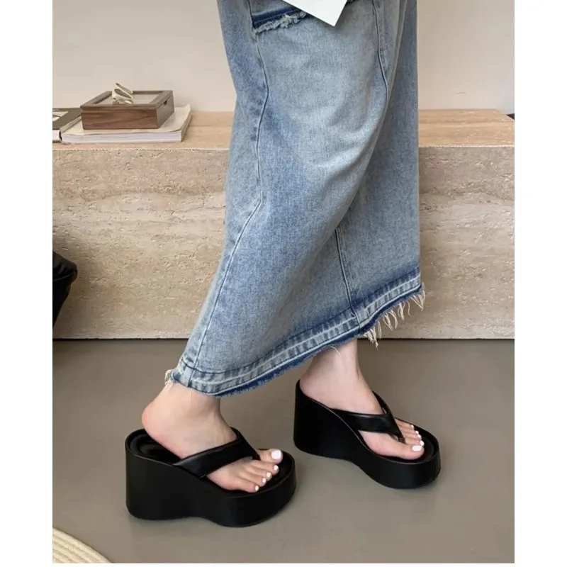 

Fashion Platform Wedges High Heel Silvery Ladies Shoes Zapatillas De Mujer Design Summer Chunky Woman Slippers