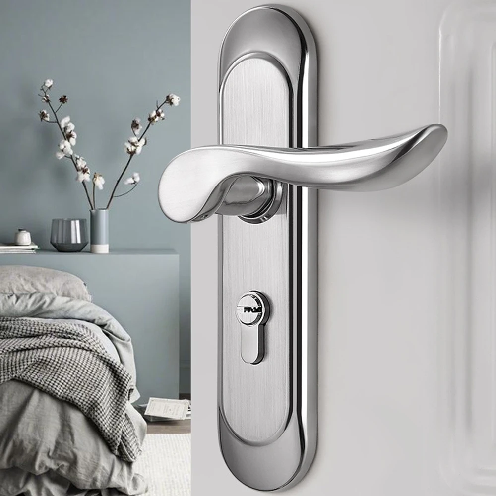 

Universal Door Lock Modern-Style Bedroom Indoor Lever Door Lock Set Handle Knob Lockset Kit Door Handles Stainless Steel Silver