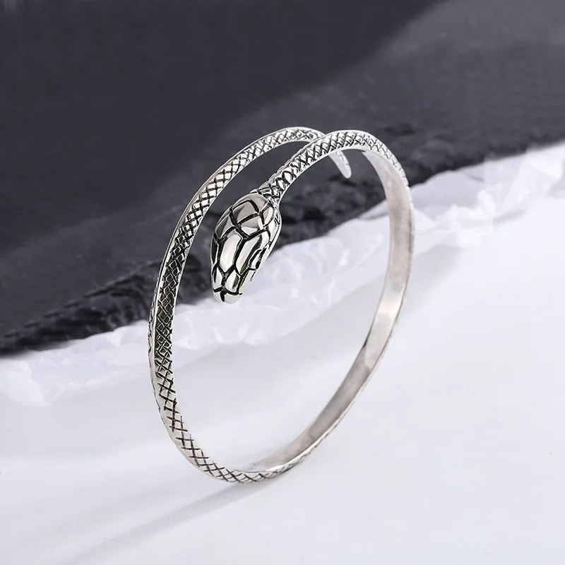 Hot Sell Vintage Snake Animal Design Thai Silver Female Bangle Wholesale For Women Hand Jewellery Accessories Christmas Gifts