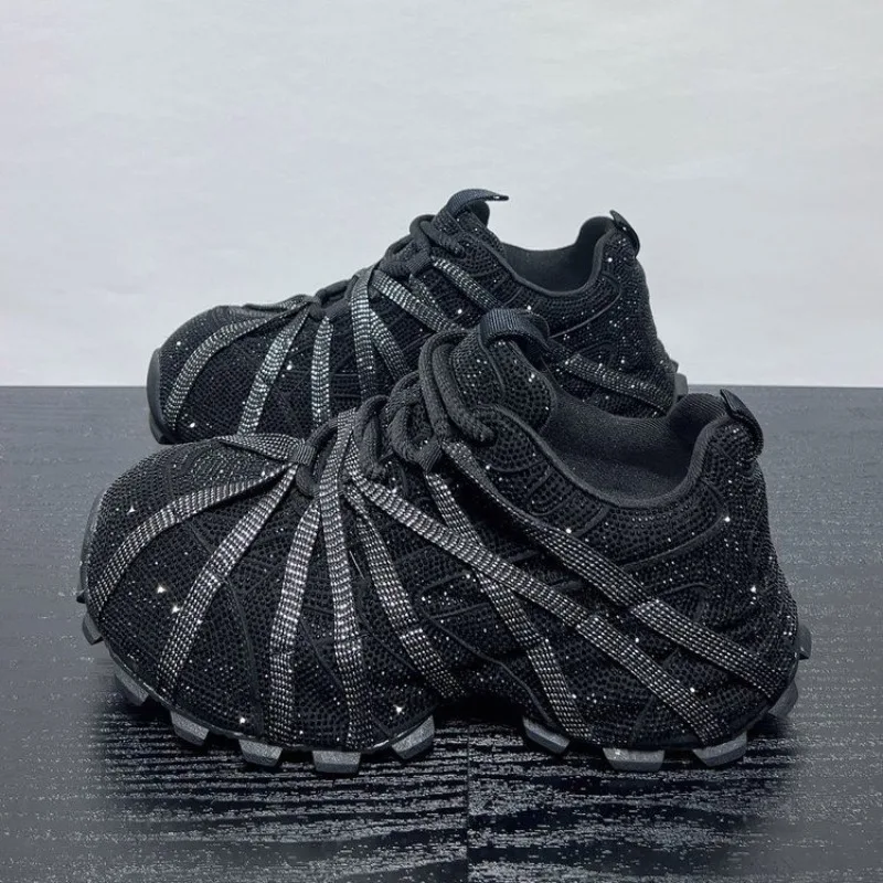 Fashion Starry Sky Water Diamond Women's Dad Shoes Comfort Thick Bottom Casual Sports Footwears Lace Up Female Chunky Sneakers