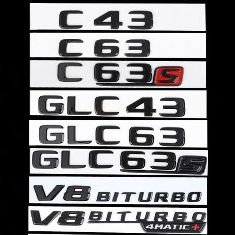 ABS 3D Flat Bright Black Car Fender Trunk Emblem Badge Logo Sticker C43 C63S GLC43 GLC63S V8 BITURBO 4MATIC For Mercedes Benz