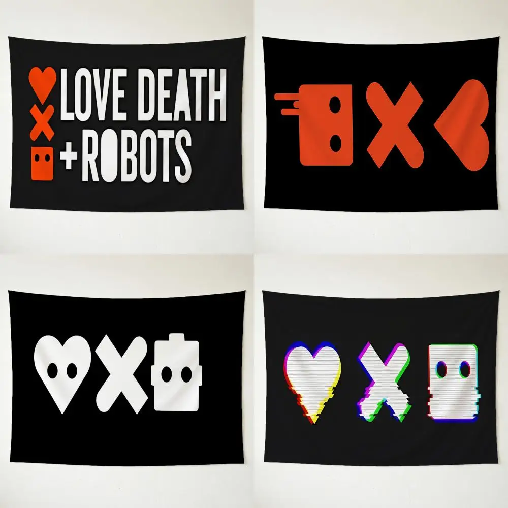 Dark Casual L-Love Death And Robots Tapestry Washable Soft Tapestry Wall Hanging Decor for Living Home Room Bedroom