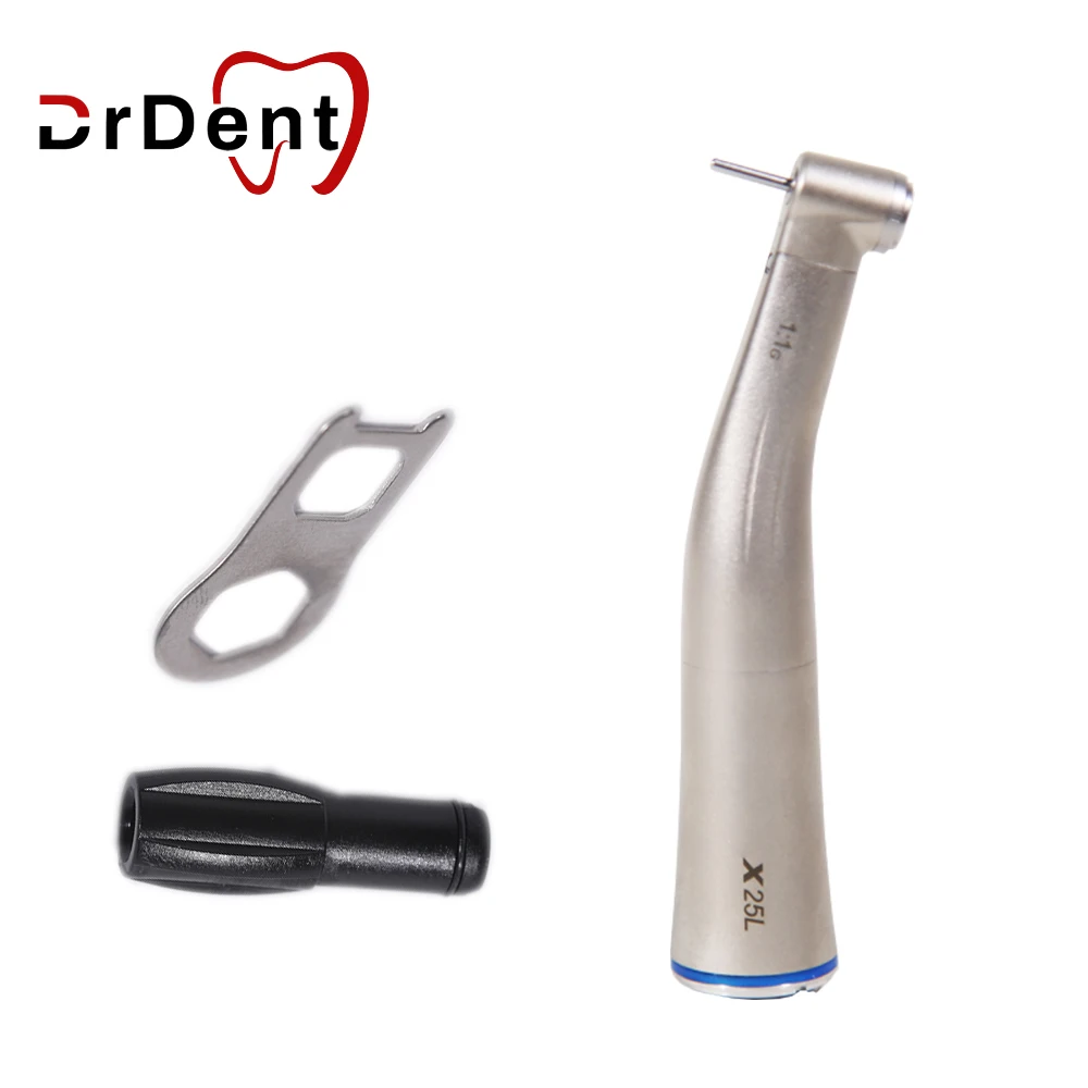 

Dental Low Speed Handpiece 1:1 With Fiber Optical Push Button X25L FG Burs E-type Contra Angle LED Dental Polish Tool