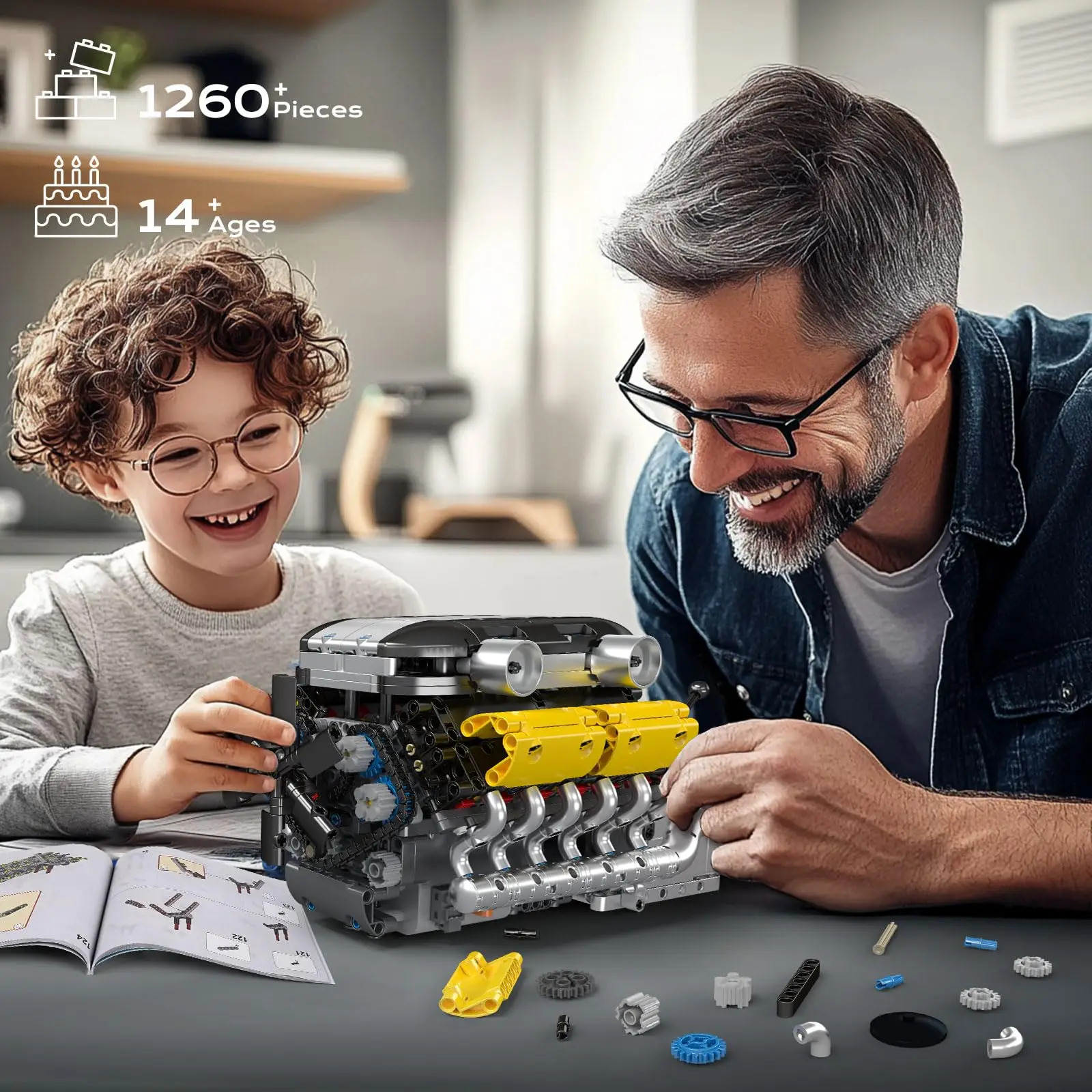 Mold King 10202 1260 Stuks Lambo V12 Motor Building Kit Model MOC Engeering Motor STEM Bouwstenen Speelgoed voor Kinderen volwassenen Geschenken