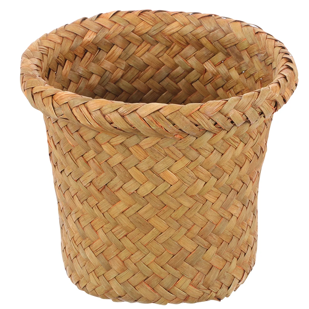 

Garbage Can Woven Trash Basket Orange Seagrass Utility Wastebaskets for Kitchen