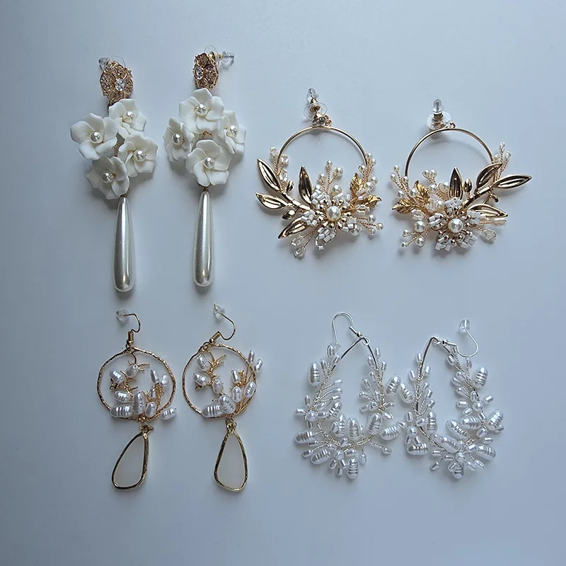 

SLBRIDAL Handmade Rhinestones Crystal Pearls Flower Bridal Dangle Earring Wedding Drop Earring Women Girls Fashion Party Jewelry
