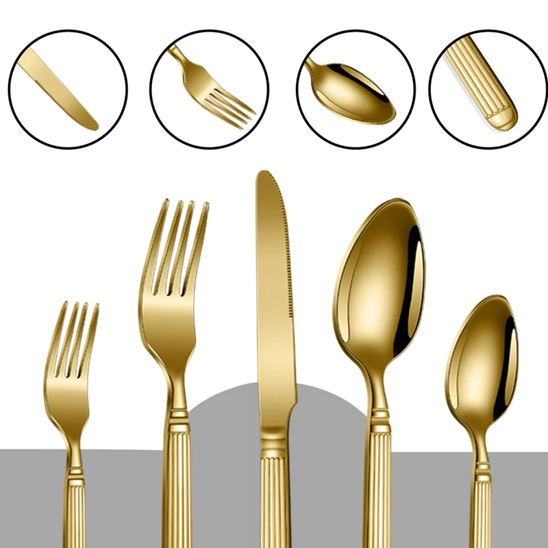 20/25/30 Pcs Classical Golden Cutlery Set Stainless Steel Gold Flatware For 4 Silver Dinnerware Knife Spoon Fork Drop Ship