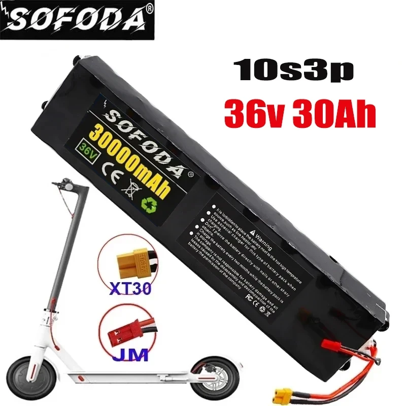 

36V 30Ah 18650 Rechargeable lithium Battery pack 10S3P 500W High power for Modified Bikes Scooter Electric Vehicle,With BMS XT30