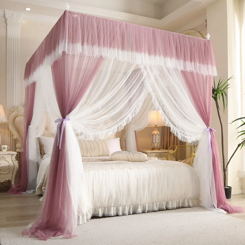 Palace Floor To Ceiling Three Door Mosquito Net French Romantic Princess Style High-end White Bed Curtain Bedroom No Bracket