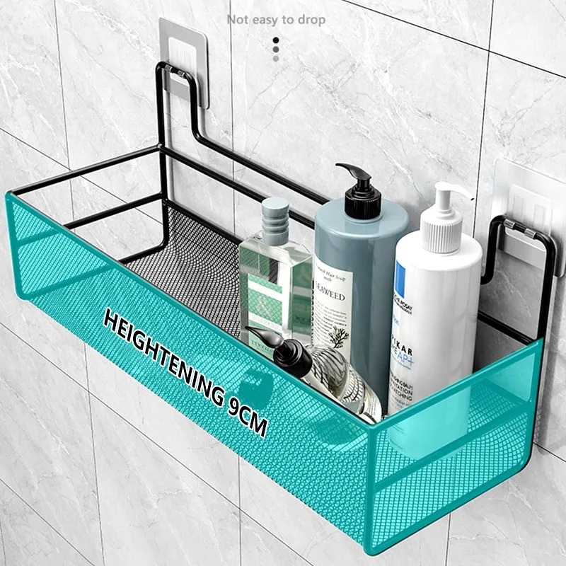 Wall-Mounted Bathroom Shelf No Punch Shower Shampoo Rack Kitchen Condiment Drain Storage Basket Toilet Soap Holder Organizer