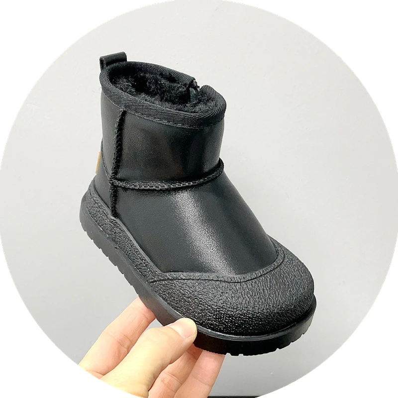 Brand Genuine leather Kids Snow Boots For Boys,Solid Anti-slip Baby Girls Water-proof Winter Ankle Boots,Baby Warm Soft Walkers