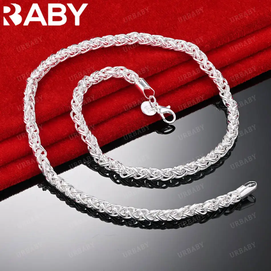 

URBABY 925 Sterling Silver 8mm Chain Necklace For Women Men Creativity Gifts Street All-match Party And Daily Wear