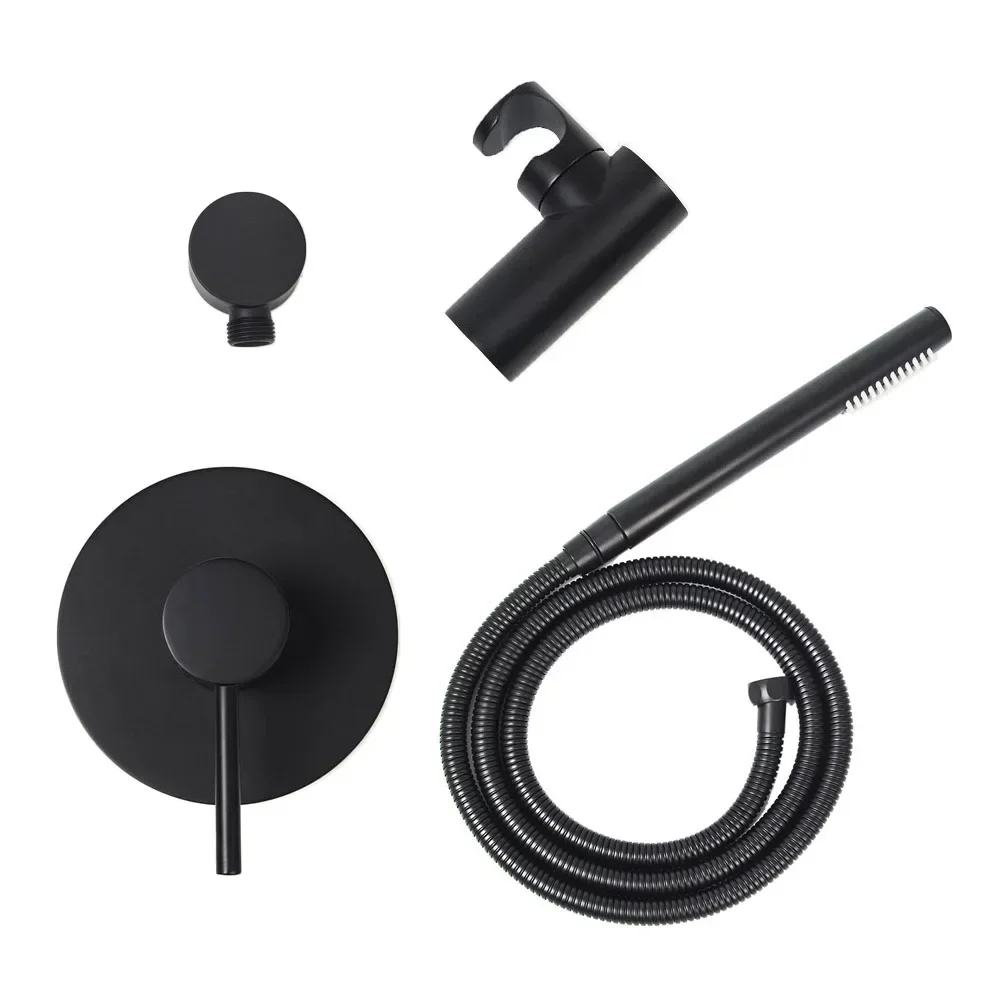 Black single way bathroom bath shower set wall mounted brass mixer valve faucet  with handheld shower head & 1.5 meter hose