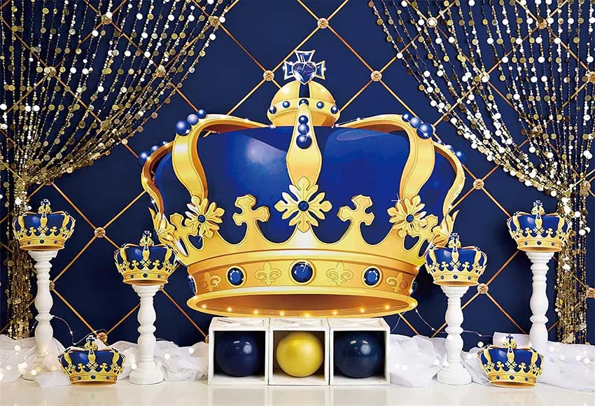 Mehofond Little Prince Royal Crown Backdrop Blue Boy 1st Birthday Photography Background Party Cake Smash Decor Photo Studio