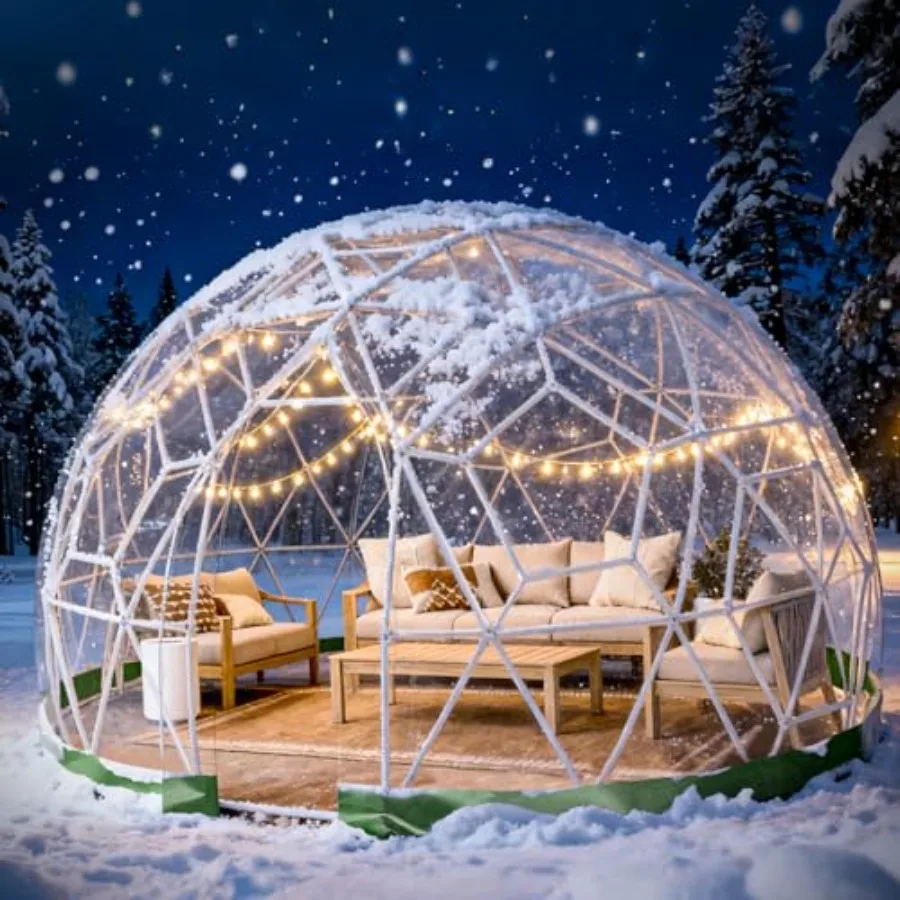 10Feet Garden Dome Tent for 2-4, Clear Bubble Tent House with PVC Clear Cover, Geodesic Dome house with Ventilated Window, 2×33