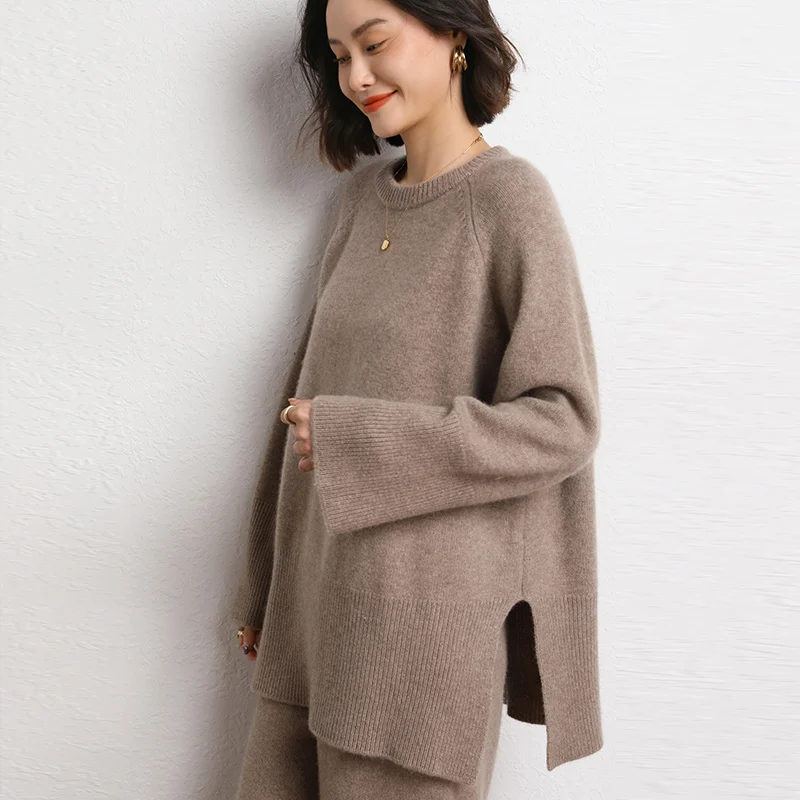 Hot Sale Autumn Winter New 100% Pure Cashmere Sweater O-neck Women\'s Thicken Warm Pullover Female Loose Large Size Knit Jumper