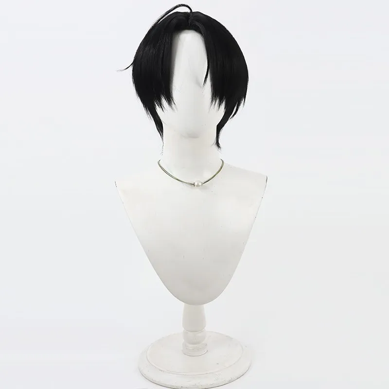 Pelo sintético Hamasaki Kaede pelucas de Cosplay juego 18TRIP Hamasaki Kaede 30cm peluca corta recta negra para hombres resistente al calor