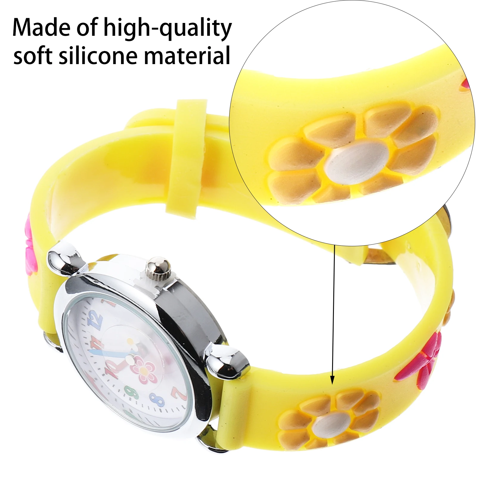 Lovely Flowers Pattern Kids Silicone Wrist Watch Adjustable Cartoon Children Wristwatch Clear Dial Gift For Christmas Birthday