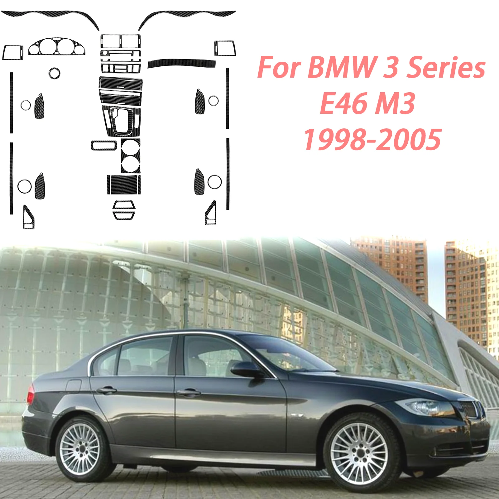 

Center Console Full Set Kit Parts Tuning Door Trim Real Carbon Fiber Stickers Cover For BMW 3 Series E46 M3 Interior Accessories