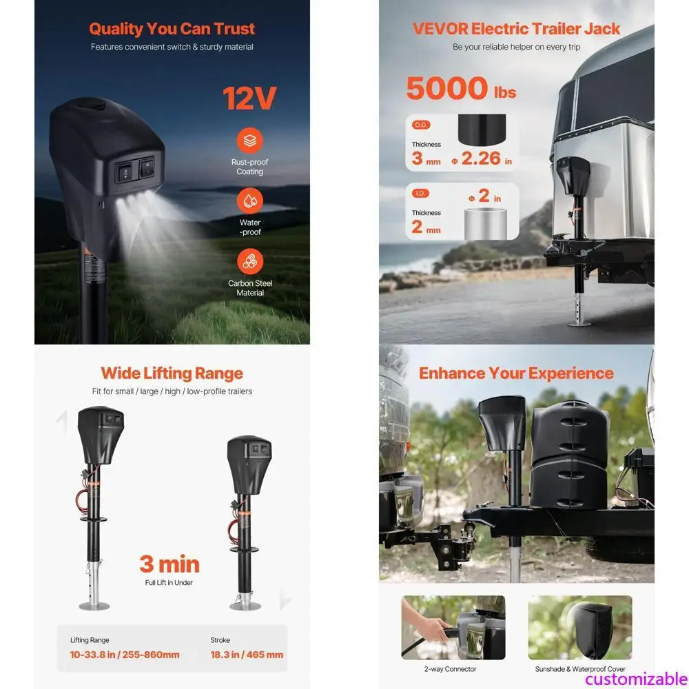 

5000 lbs Heavy-Duty Electric RV Power Tongue Jack with 2-Way Connector and Manual Crank Handle
