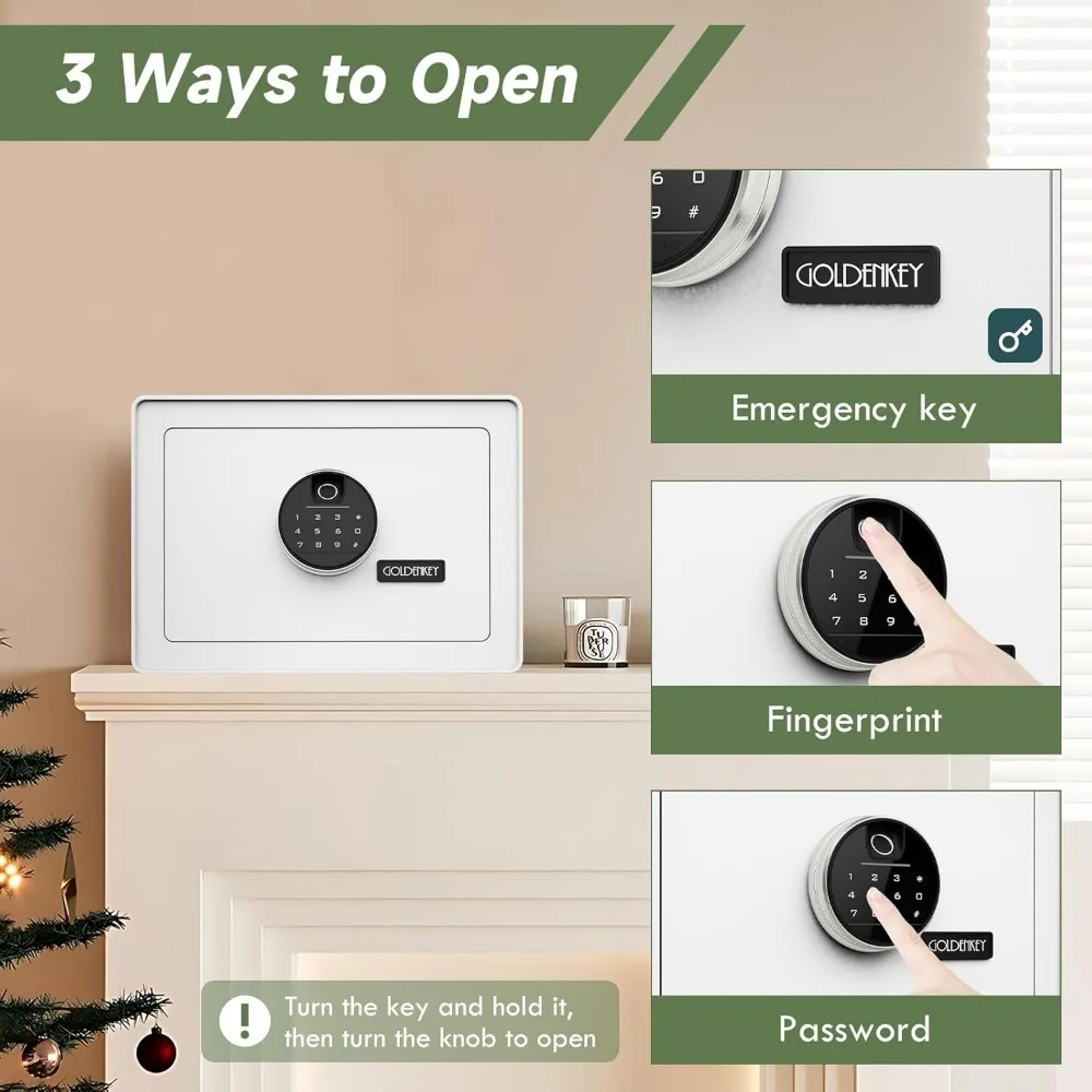 مجوهرات فاخرة آمنة لبصمات الأصابع ولوحة المفاتيح مع جزء داخلي مخملي، ورف قابل للإزالة، وصندوق مستندات عالي الأمان #4