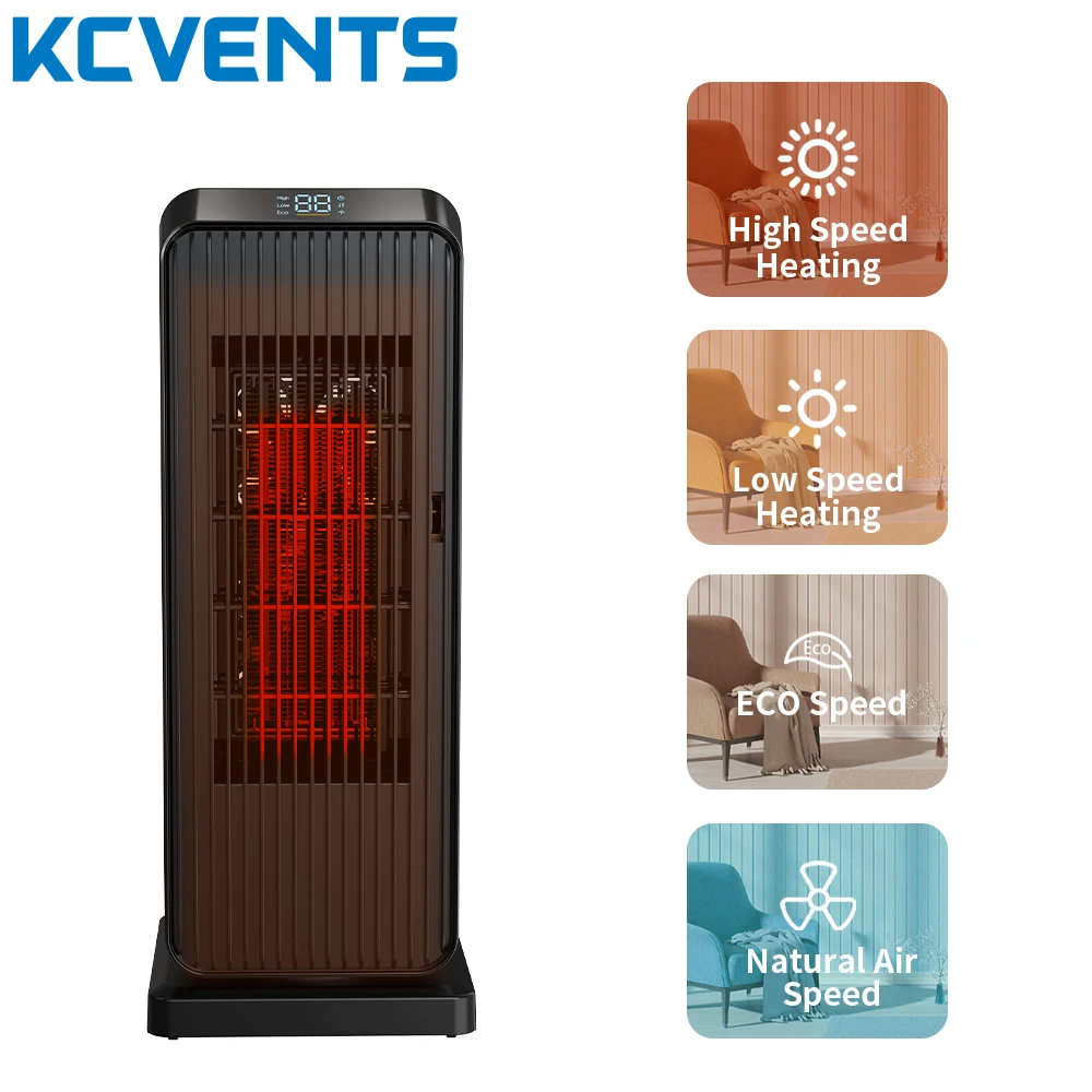 

KCvents PTC Ceramic Heater Fan Indoor Space Mute Heater With Adjustable Thermostat LED Display Remote Control