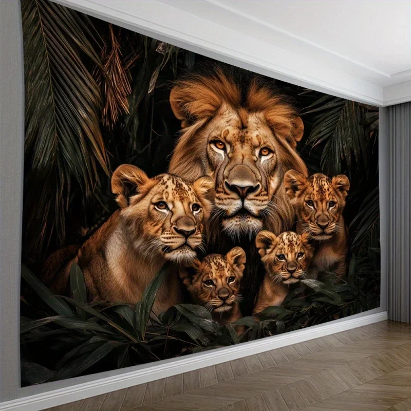 Jungle Lion Group Tapestry African Lion Family Background Cloth Living Room Wild Nature Enthusiast Room Decoration