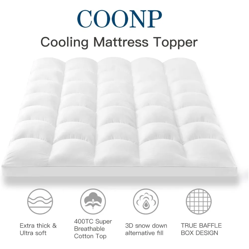 King Mattress Topper Cooling Plush Mattress Pad Cover 400TC Cotton Top Protector with 8-21 Inch Deep Pocket 3D Alternative Fill