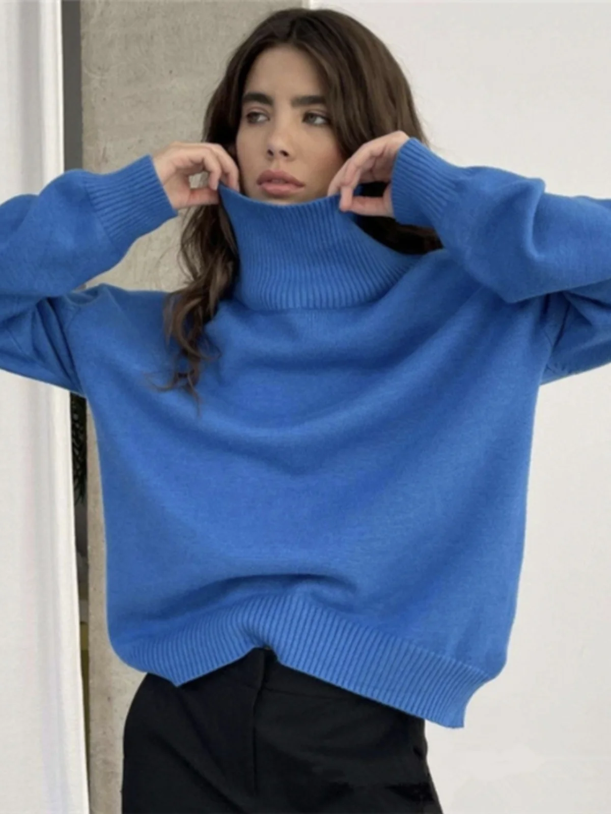 

Faionable Свободный Высокий Вязаный Свитер Женский Пуловер Трикотаж Теплый Street Sle Long Sve Thermal Nylong Blend