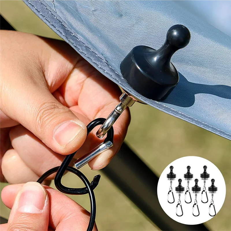 

【Hot Cake】6Pcs Canopy Magnetic Hook Portable Camping Tent Magnetic Hook With Carabiner Cruise Hanging Sturdy Magnet Clip Hanger