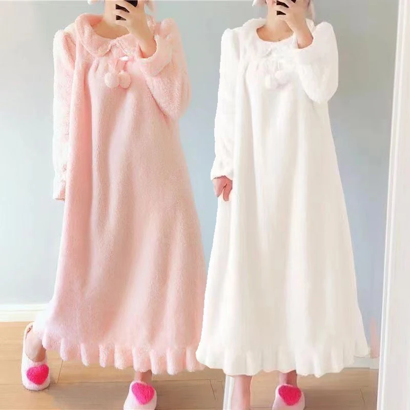 

2025 зимние толстые теплые фланелевые ночные рубашки с длинными рукавами для женщин, корейская милая одежда для сна из кораллового флиса, ночное платье, ночная рубашка, ночная рубашка