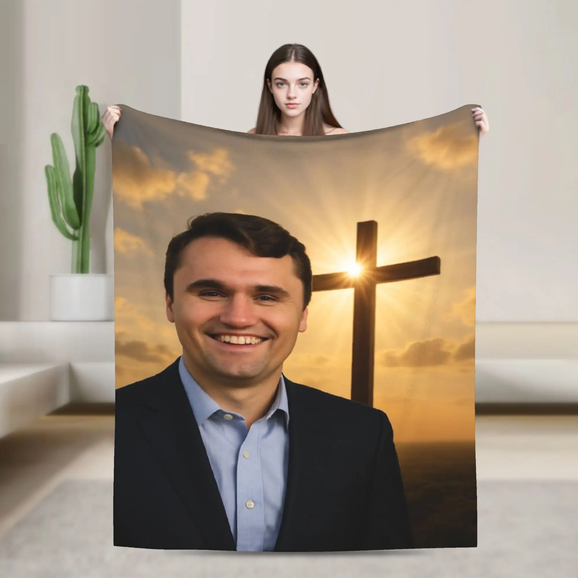 Y2K Charlie Kirk Jesus Blanket Ultra-Soft Coral Fleece Plush  Cozy Throw Blanket Machine Washable