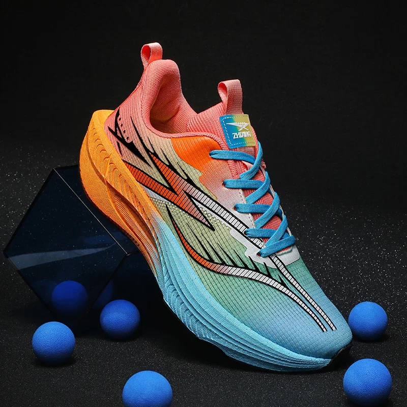 Ultra‑Light Carbon Plate Athletic Running Shoes, Air‑Circulation Knit Mesh Upper, Responsive Popcorn Foam Midsole With Powerful