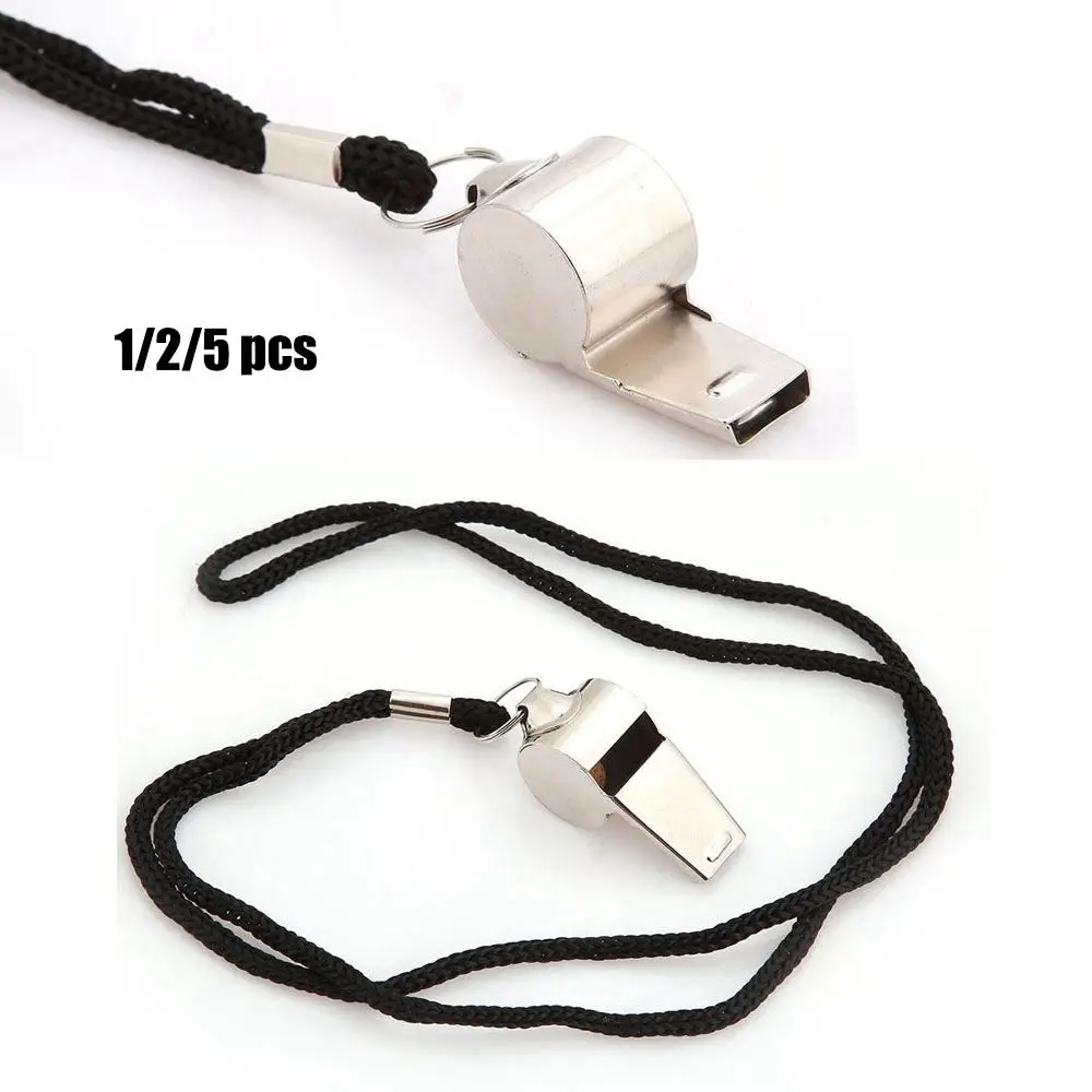 High quality With Black/Yellow Rope Party Training School Cheerleading Tool Stainless Steel Whistles Metal Whistle Cheerleaders