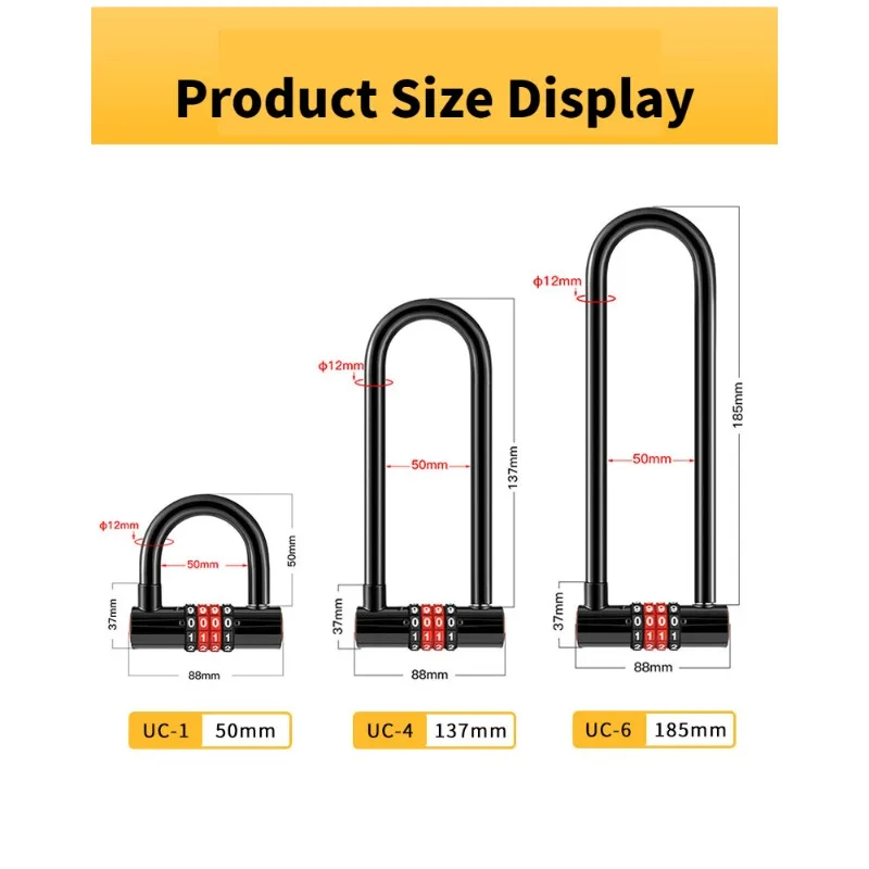 Extended U-shaped Anti-theft Combination Lock Double Glass Door Shop Door Padlock Bicycle Lock Bike Accessories Outdoor Sports