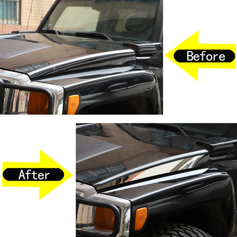 

For Hummer H3 2005 2006 2007 2008 2009 Stainless Steel Silver Car Hood Engine Two Side Cover Trim Stickers Car Accessories