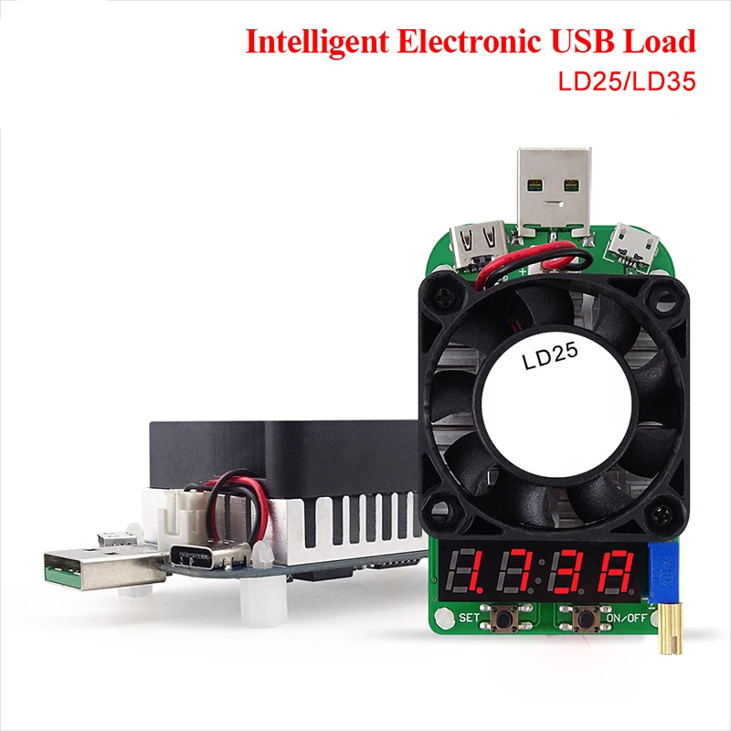 LD25 LD35 USB Electronic Load Tester Multifunctional Digital Voltage Current Meter Battery Tester Adjustable Resistor with Fan