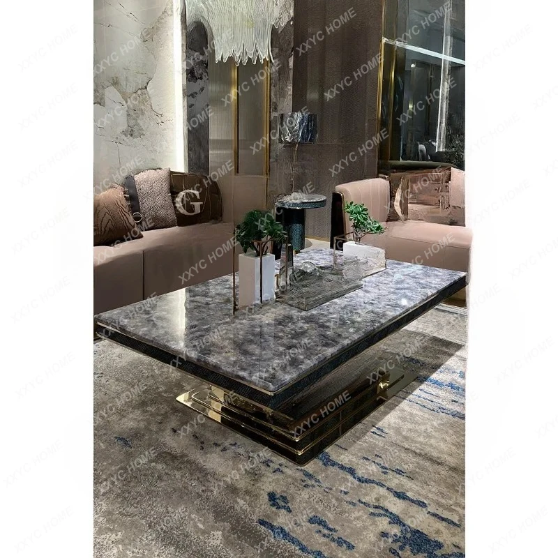 Light luxury marble coffee table simple modern large apartment villa living room, long coffee table furniture
