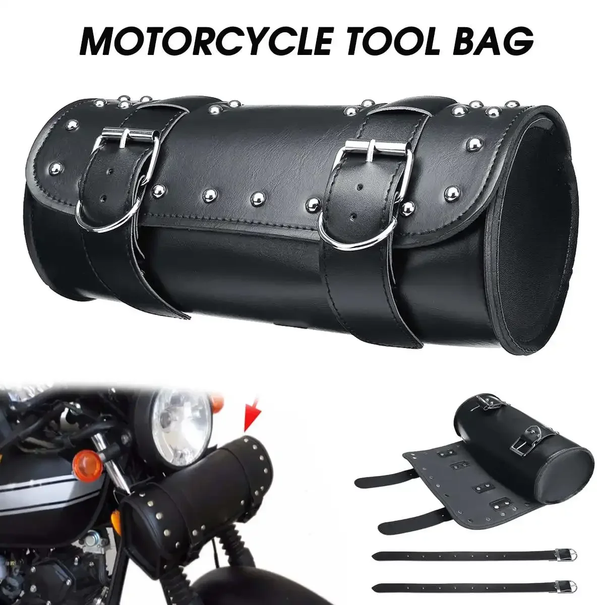 Motorcycle Tool Bag Handlebar Tail Barrel Storage Universal Saddlebag Roll Barrel Racing Black Front Fork