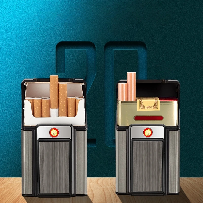 

Rechargeable Cigarette Box Lighter in One 20 Pack Men's Cigarette Box USB Charging Cigarette Lighter Boxed Smoking Gift
