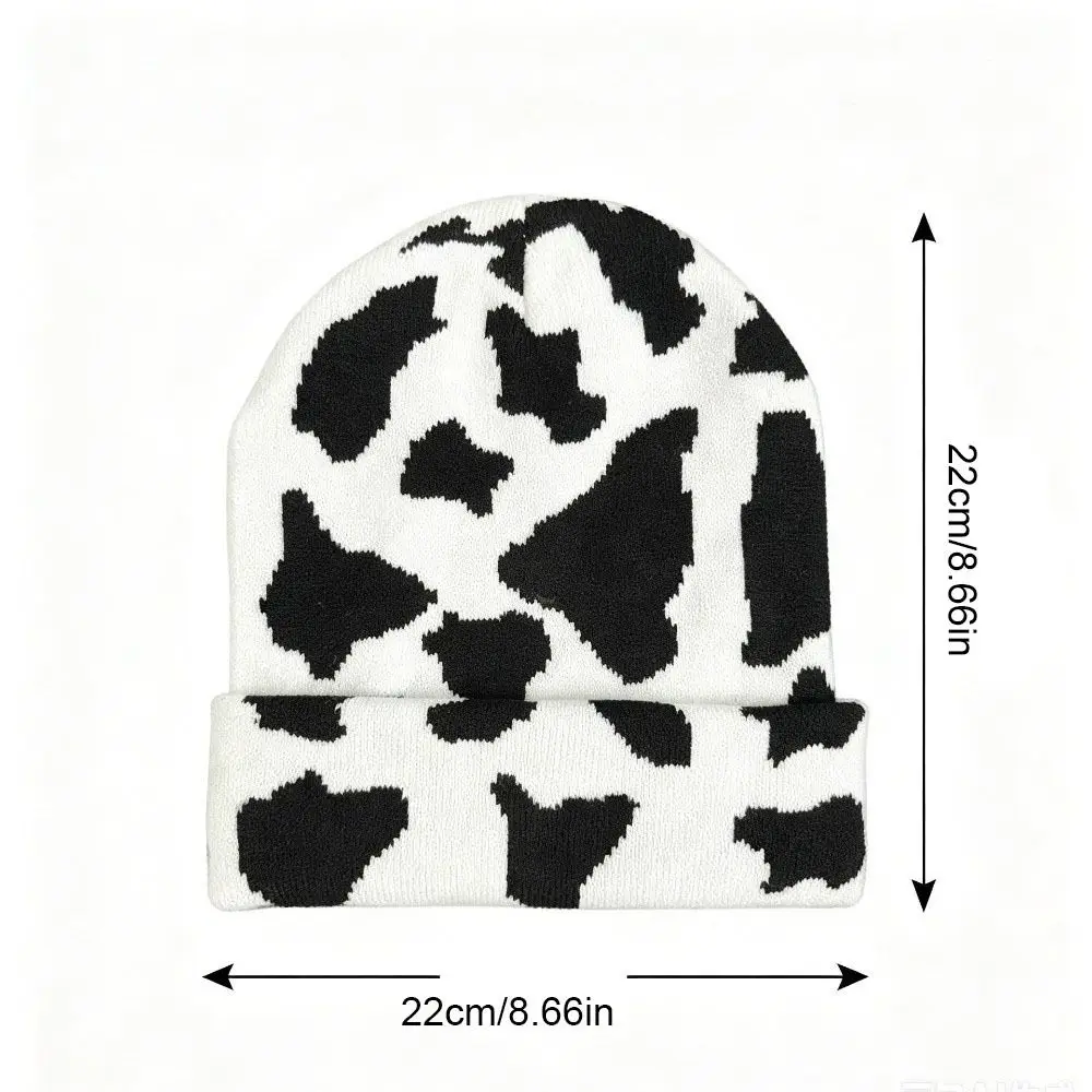 Modische Verdickte Strickmütze mit Kuhmuster, Wärmeisolierend, Ohrenschutz, Pullover-Mütze, Winddicht, Kälteschutz, Winter-Beanie-Mütze – Detail 1