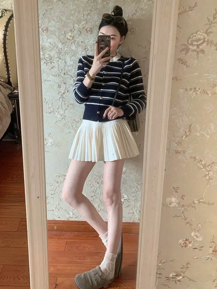 Suéter coreano de punto a rayas para mujer, abrigo suave de otoño e invierno, corte holgado, informal, cálido, cómodo y transpirable