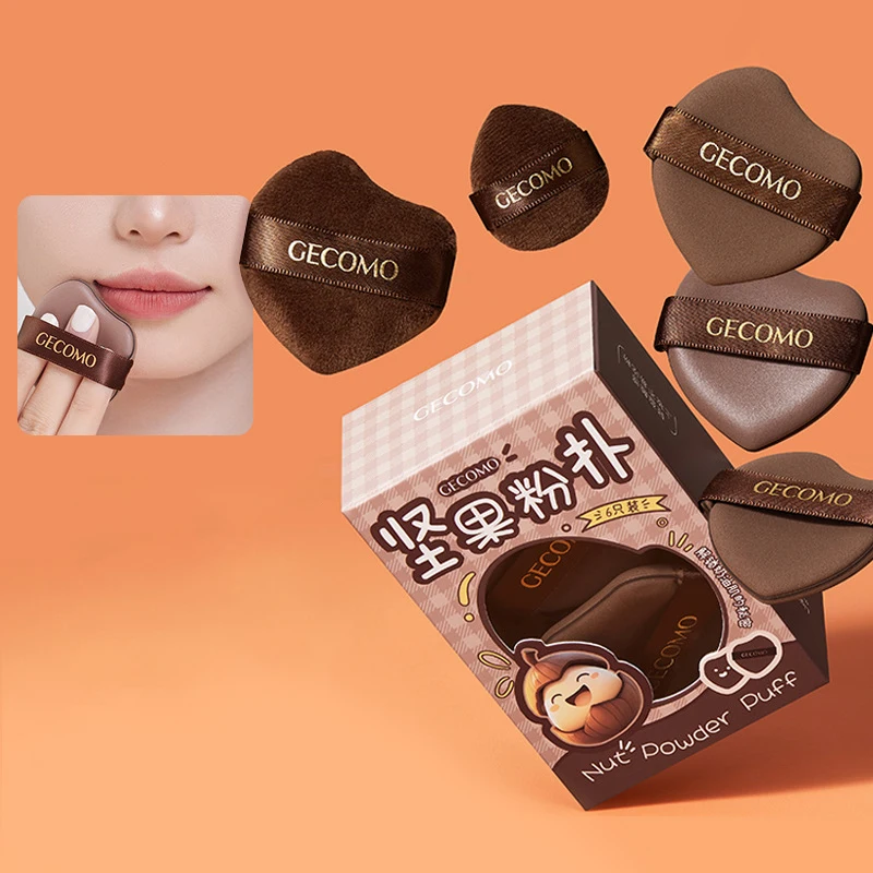 

GECOMO 6 PCS Nut Powder Puff Set Sponge Dry And Wet Dual-Use Leather Surface Flocking Makeup Puff Soft Skin-friendly Air Cushion