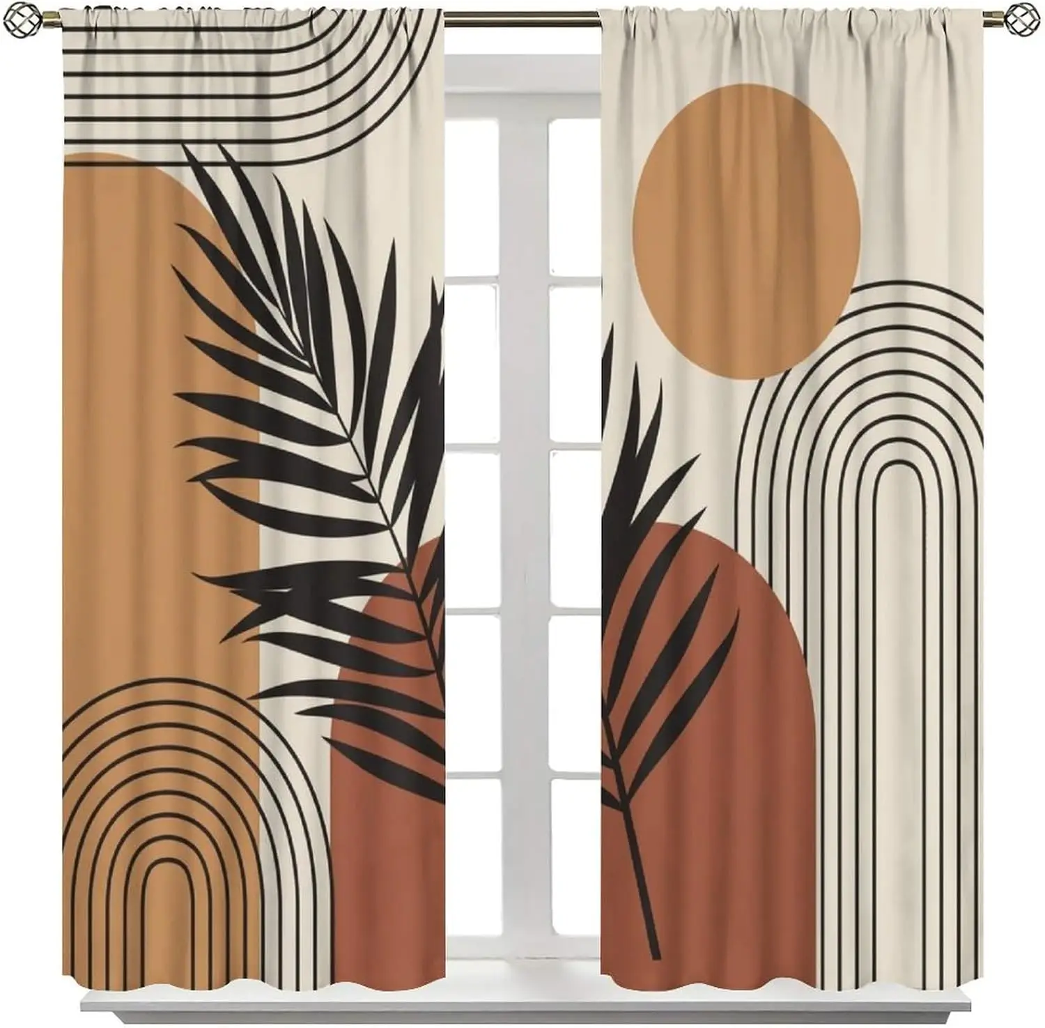 Minimalist Mid Century Curtains Abstract Plant Line Art Warm Tone Thermal Insulated Rod Pocket Drapes for Bedroom Living Room