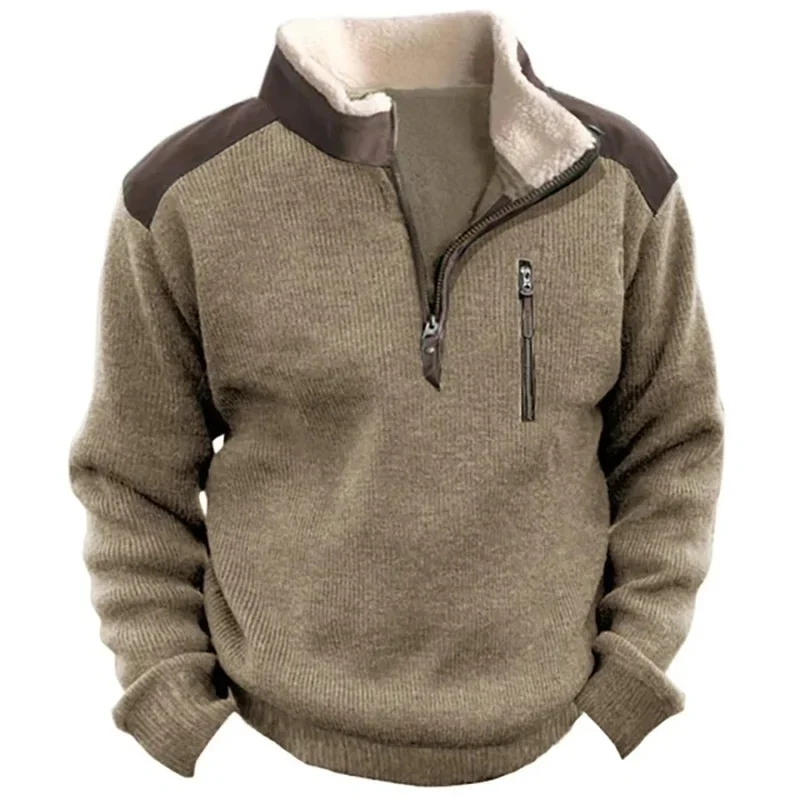 2024 Spring Men Clothing Tops Casual Men's Knitted Sweatshirt Vintage Outdoor Zipper Collar Tactical Pullover Sweatshirt S-3XL