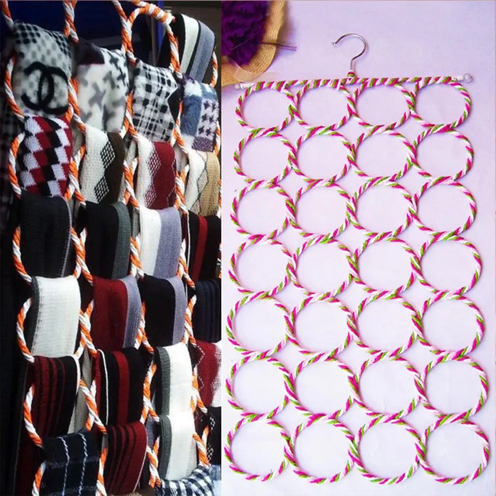 

28 Holes Scarf Holder Hanger Ring Scarves Display Hang Ties Belt Organize Circle Storage Holder Clothes Hangers Closet Organizer